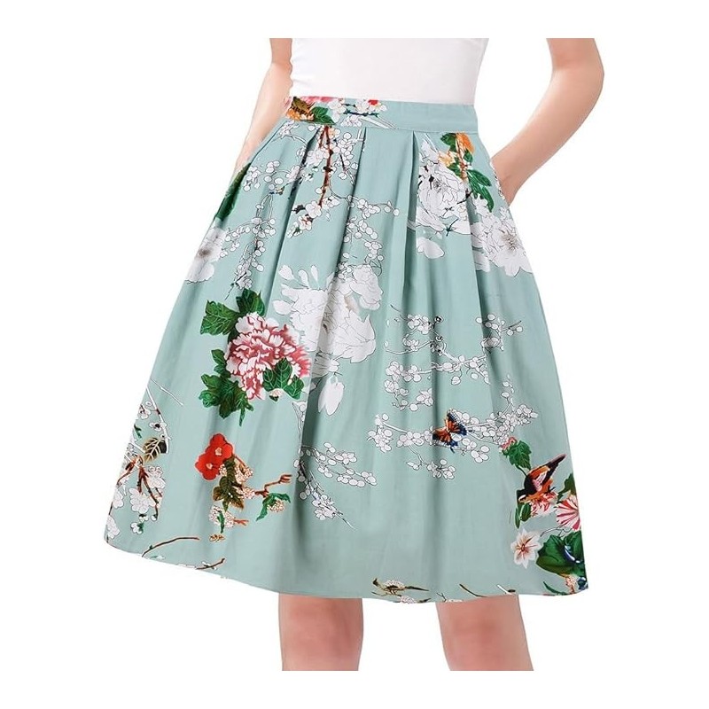 Taydey A-Line Pleated Vintage Skirts for Women,In Stock Size L