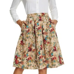 Tandisk Women's Vintage A-line Printed Pleated Midi Skirt,In Stock Size L