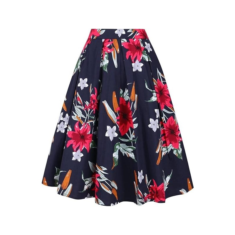 Tandisk Women's Vintage A-line Printed Pleated Midi Skirt，In Stock Size XXL