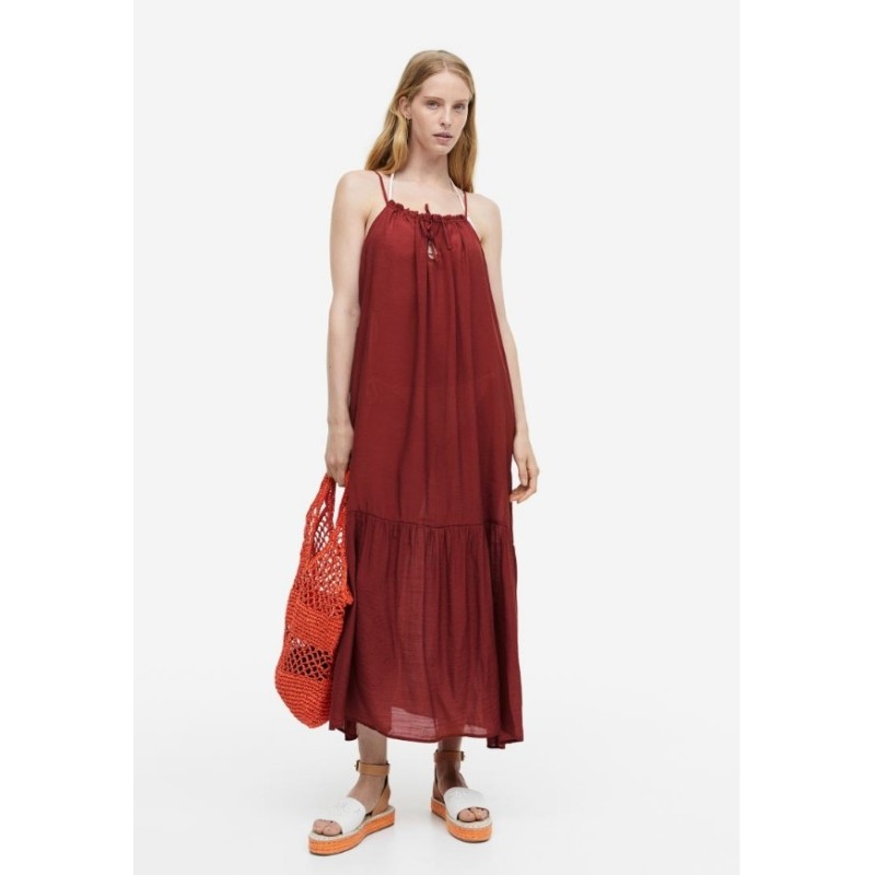 Sleeveless Poplin Beach Dress,Dark red,In Stock Size S