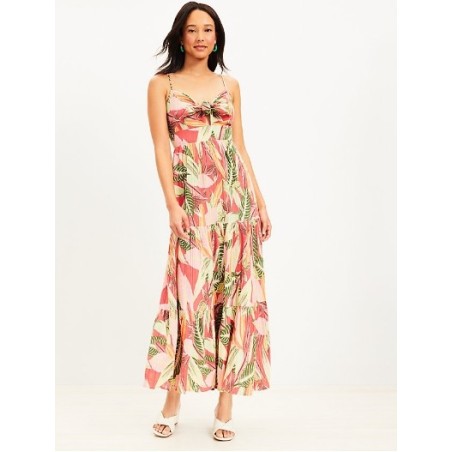 LOFT Beach Palm Tiered Tie Front Strappy Maxi Dress,In Stock Size L