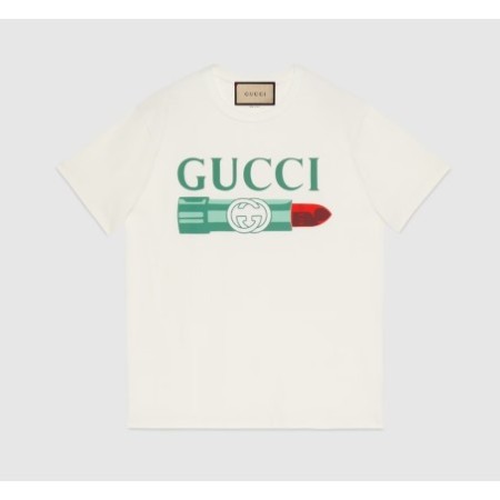 Gucci lipstick print print cotton T-shirt in white