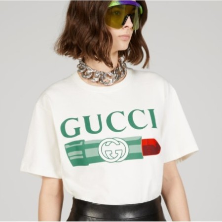 Gucci lipstick print print cotton T-shirt in white