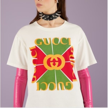 GUCCI Retro Logo Printed Cotton T-shirt