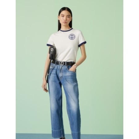 Cotton Jersey T-shirt with GUCCI embroidered