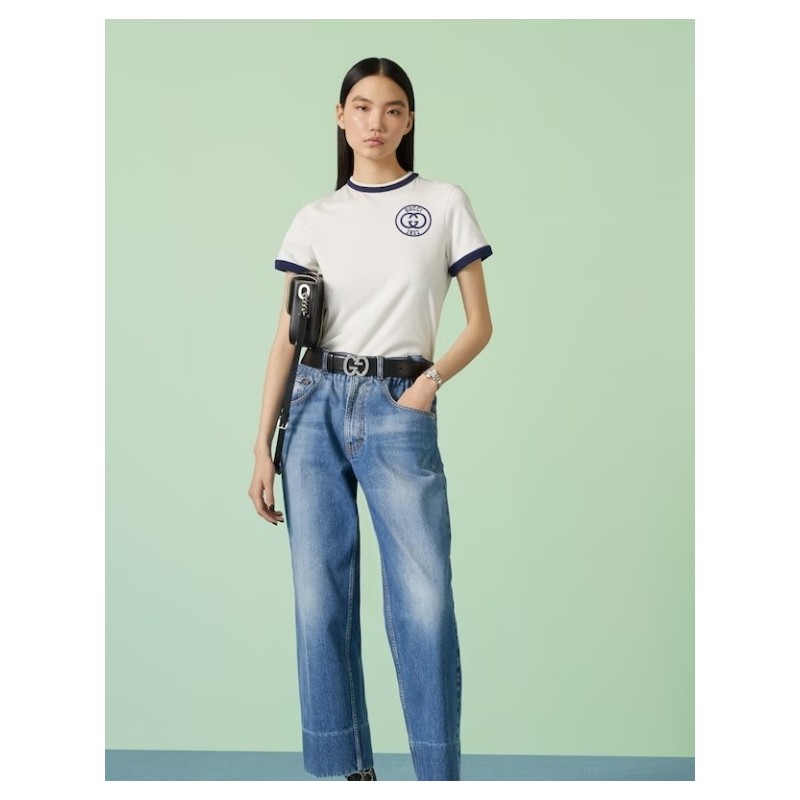 Cotton Jersey T-shirt with GUCCI embroidered