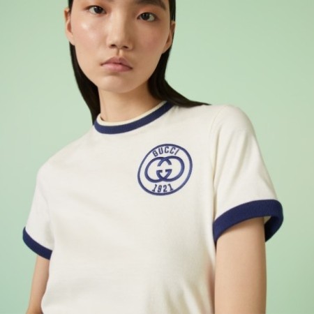 Cotton Jersey T-shirt with GUCCI embroidered