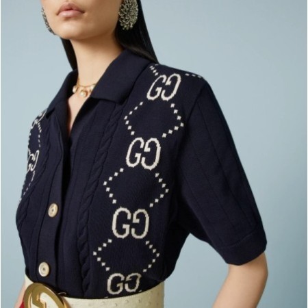 GUCCI cotton cardigan with GG intarsia