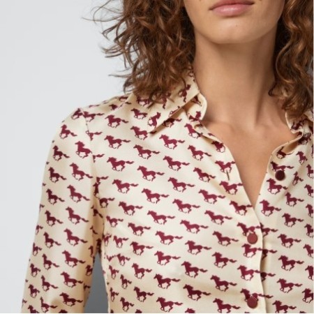 GUCCI diagonal horses print silk shirt