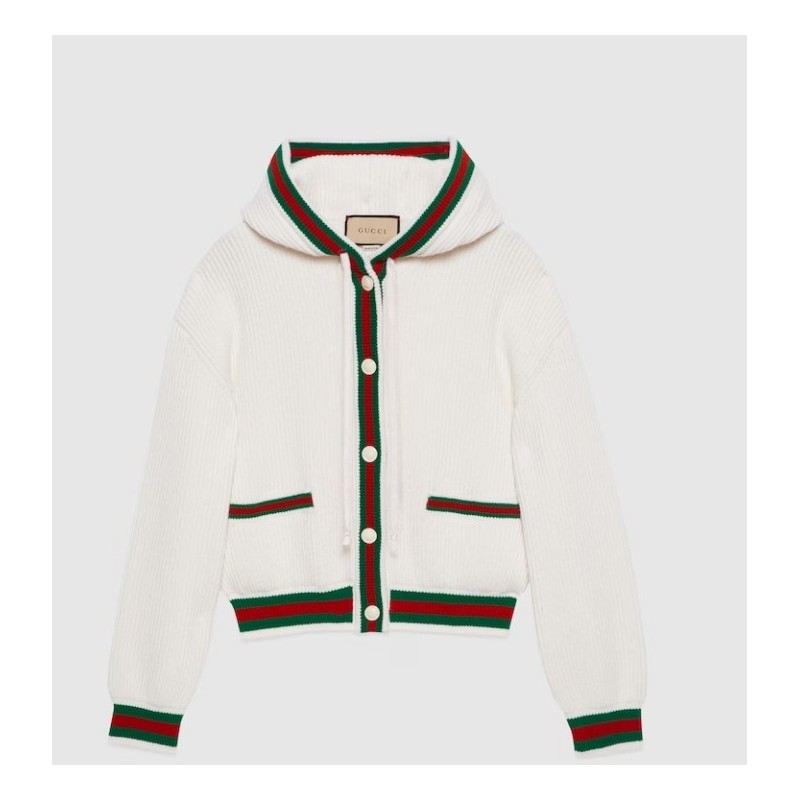 GUCCI rib stitch wool cardigan whith web