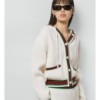 GUCCI rib stitch wool cardigan whith web