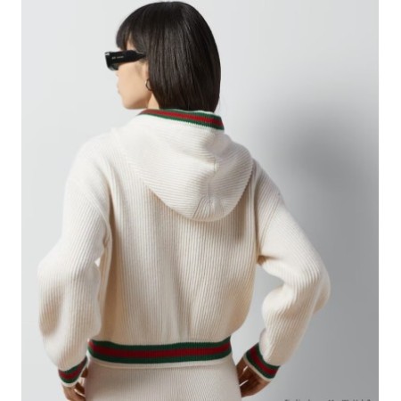 GUCCI rib stitch wool cardigan whith web