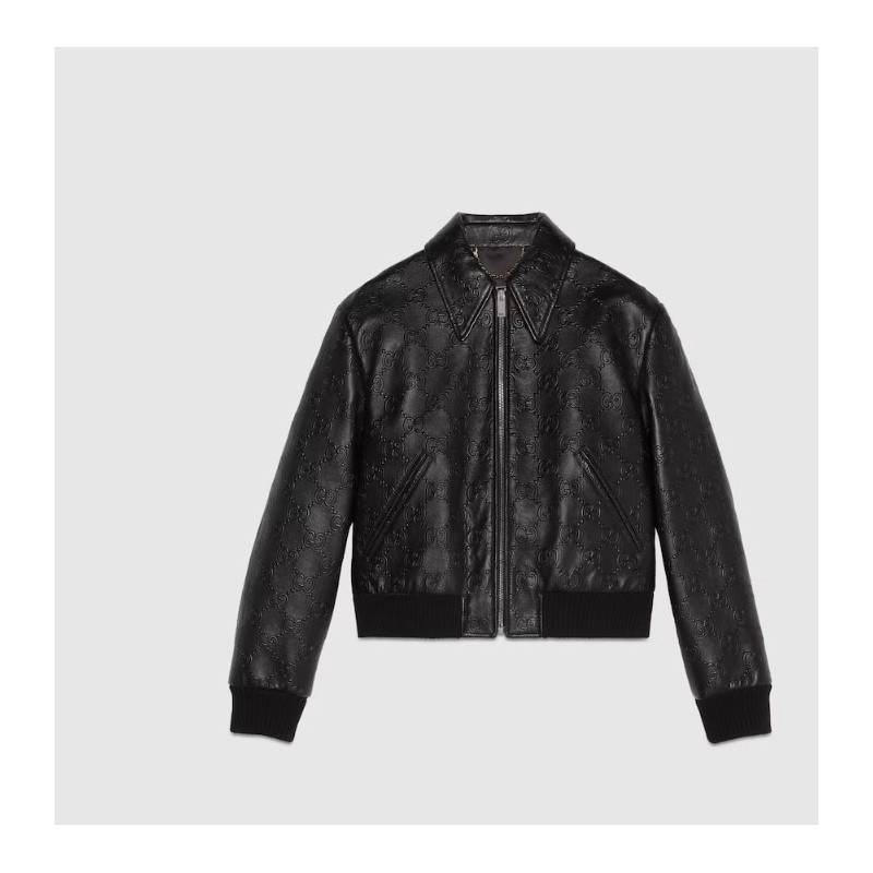 EMBOSSED GG LEATHER BOMBER