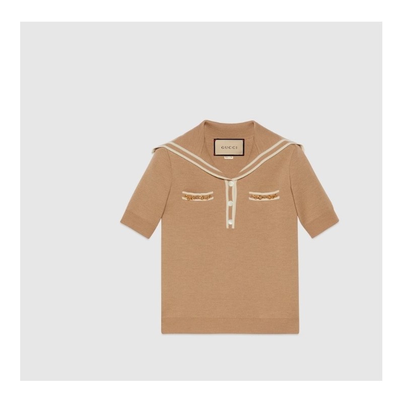 GUCCI WOOL POLO SHIRT WITH HORSEBIT