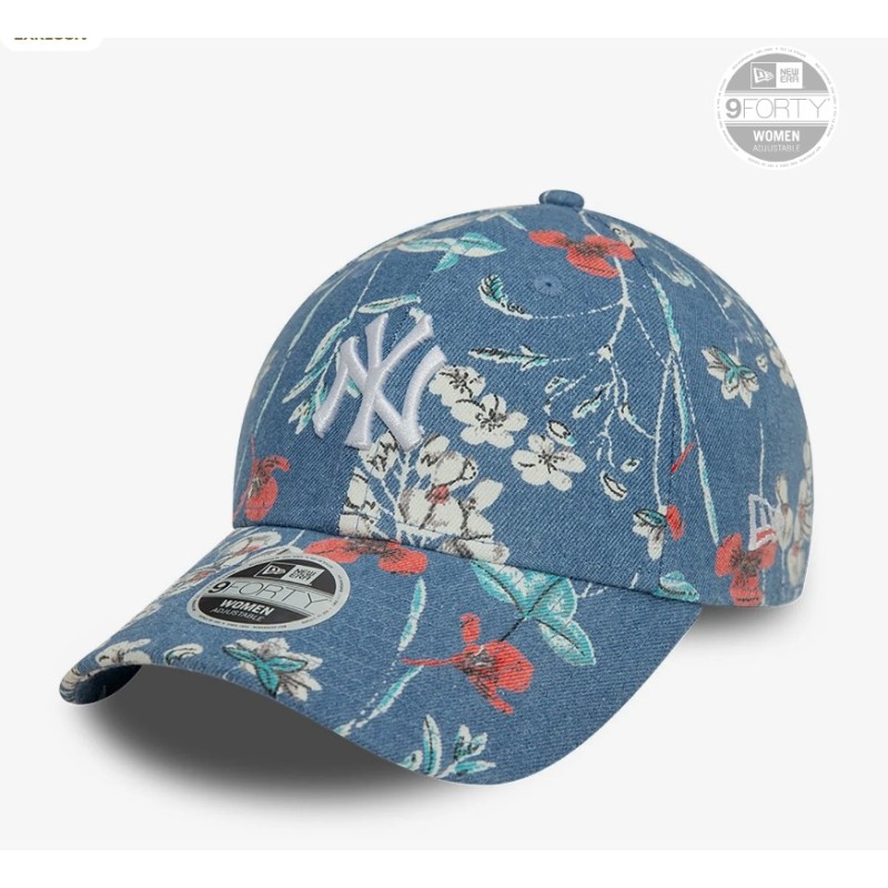 Blue New York Yankees Denim Floral Women 9FORTY Adjustable Cap