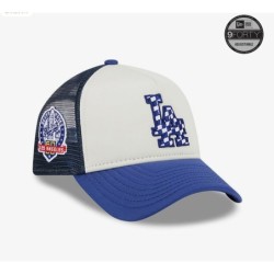 Blue LA Dodgers Check Flag 9FORTY A-Frame Trucker Cap