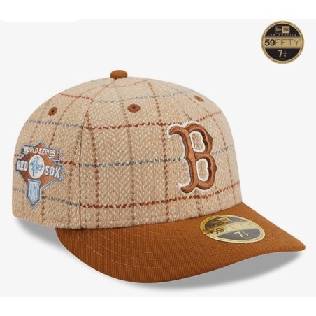 Beige Boston Red Sox MLB Herringbone Check Low Profile 59FIFTY Fitted Cap