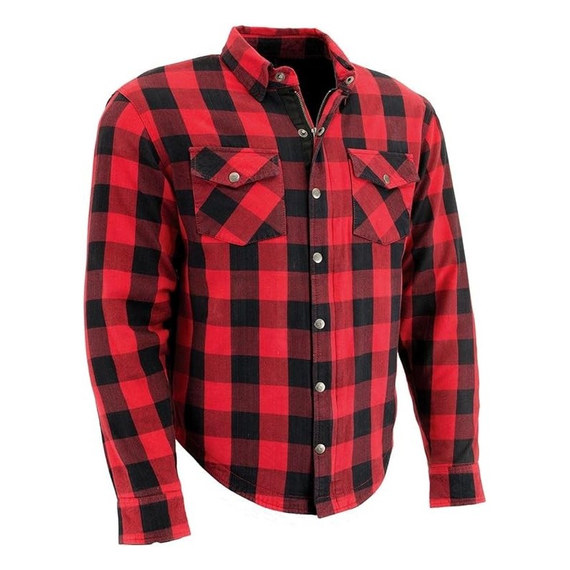 Milwaukee Leather Men's Plaid Flannel Biker Shirt ,CE Approved Armor