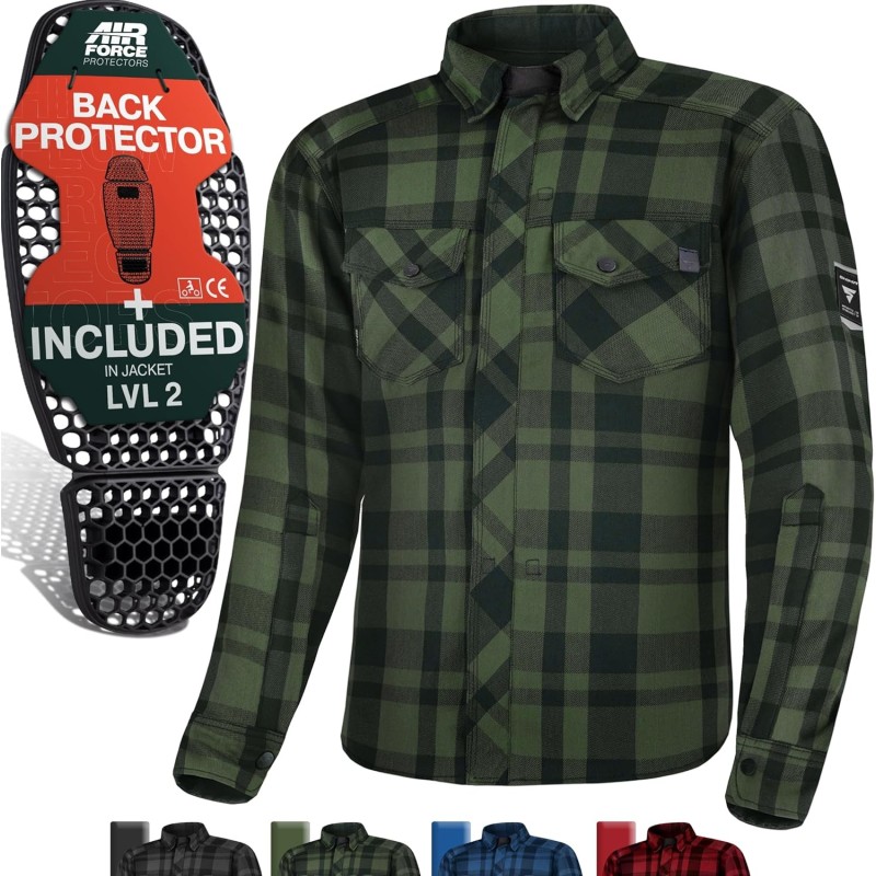 SHIMA RENEGADE MEN 2 Motorcycle Shirt for Men - Armored Plaid Green