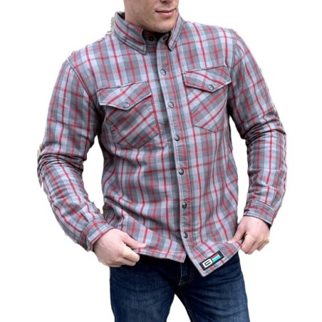 Kevlar Flannel Motorcycle Riding Shirt – Red + Grey Plai