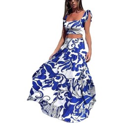 Ruffle Floral Tank Top Wrap Boho Tropical Long Skirt Set Dresses