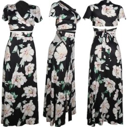 Ruffle Floral Tank Top Wrap Boho Tropical Long Skirt Set Dresses