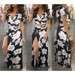 Ruffle Floral Tank Top Wrap Boho Tropical Long Skirt Set Dresses