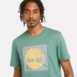 Men's Short Sleeve Front Tree Logo Graphic Timberland T-Shirt,Color:Green