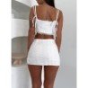 Women's Eyelet Embroidery Lace Trim Tie Front Crop Top and Mini Skirt