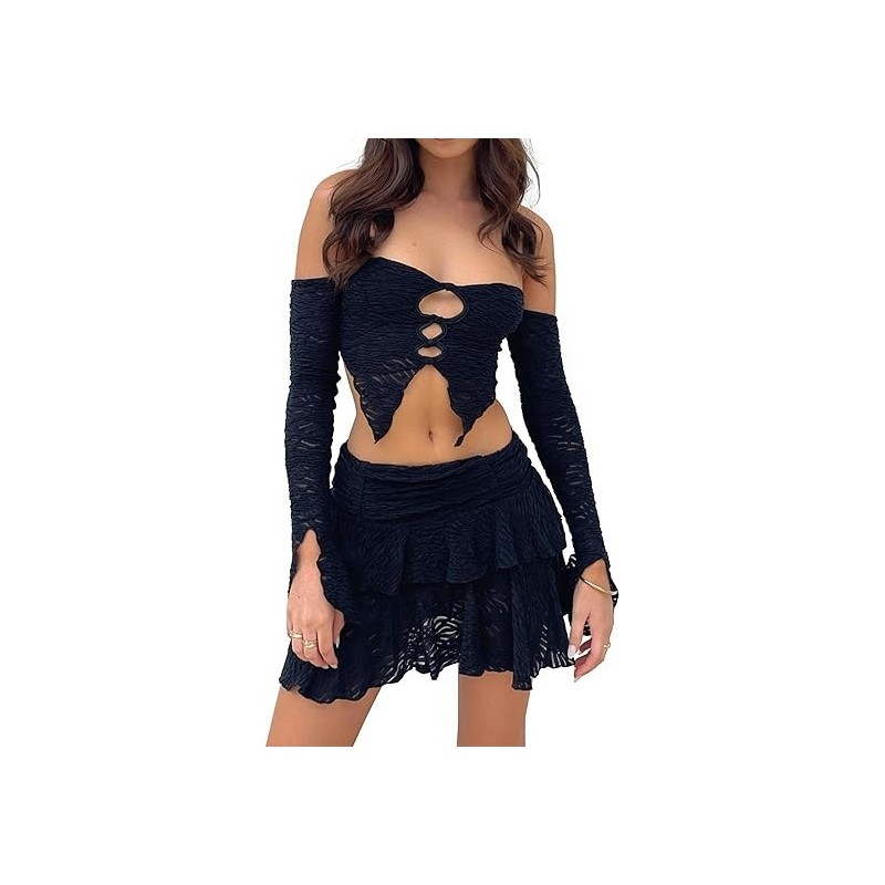 Women's  Front Asymmetrical Tube Top and Ruffle Mini Skirt