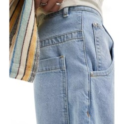 Medium wash blue long denim shorts