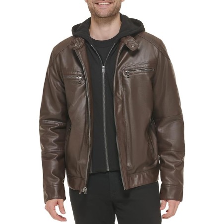 Calvin Klein Men's Faux Lamb Leather Moto Jacket