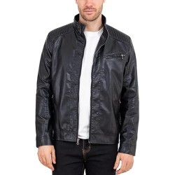 Mens Leather Jacket Slim Fit Stand Collar PU Motorcycle Jacket