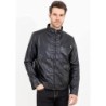 Mens Leather Jacket Slim Fit Stand Collar PU Motorcycle Jacket