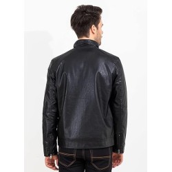 Mens Leather Jacket Slim Fit Stand Collar PU Motorcycle Jacket