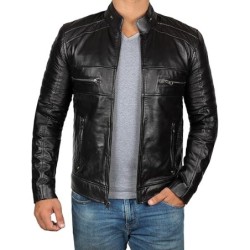 Decrum Brown Leather Jacket Mens - Cafe Racer Motorcycle Jacket