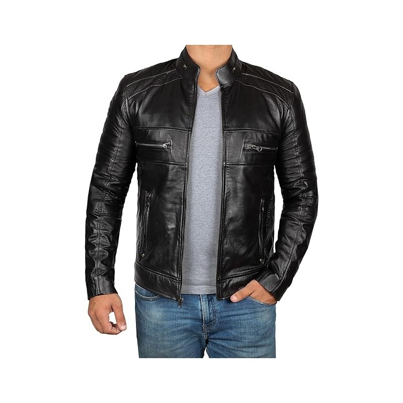 Decrum Brown Leather Jacket Mens - Cafe Racer Motorcycle Jacket