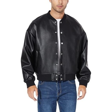 Fahsyee Leather Jackets for Men, Faux Bomber Jacket Motorcycle Coat