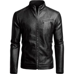 Fairylinks Men's Casual Faux Leather Jacket