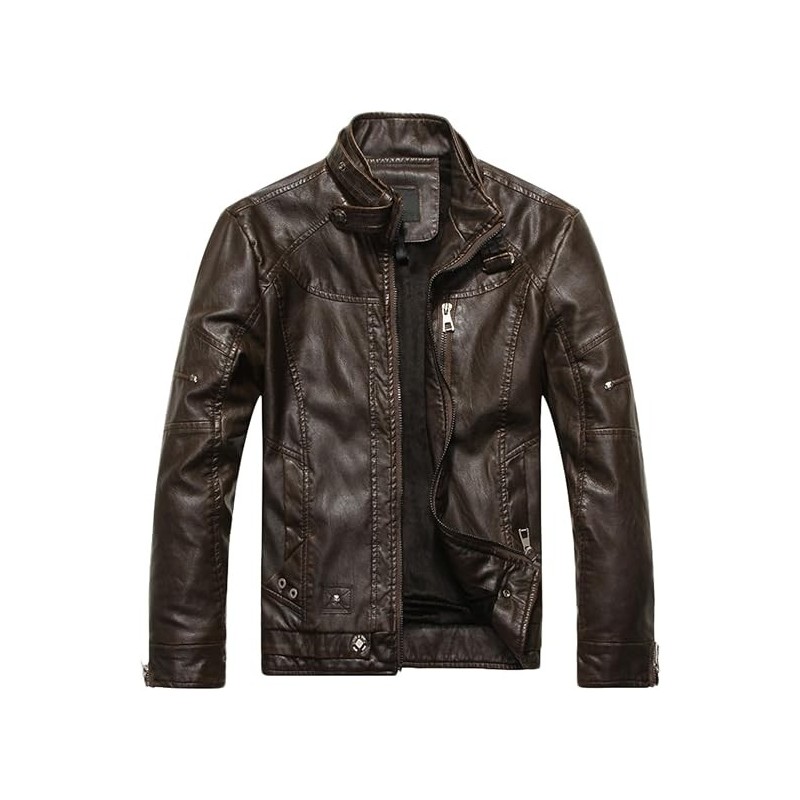 Men's Vintage Stand Collar Pu Leather Jacket