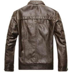 Men's Vintage Stand Collar Pu Leather Jacket