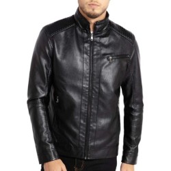 Men's Stand Collar Leather Jacket Motorcycle Faux Leather Outwear