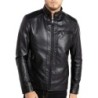 Men's Stand Collar Leather Jacket Motorcycle Faux Leather Outwear