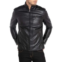 Men's Stand Collar Leather Jacket Motorcycle Faux Leather Outwear