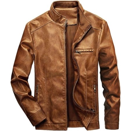 WULFUL Men's Leather Jacket Lightweight Faux Leather Outwear