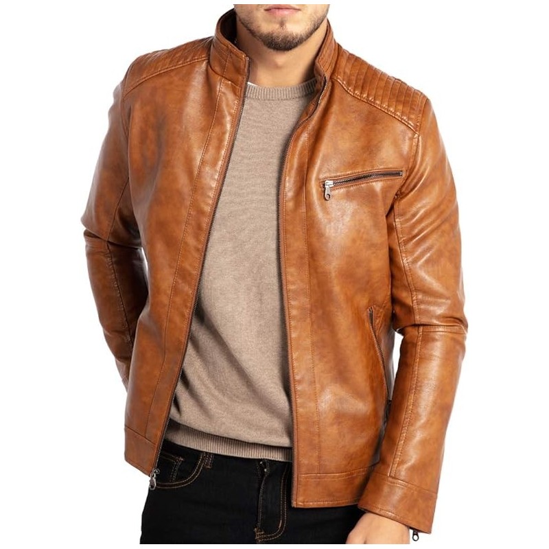 Men's Leather Jacket Motorcycle Lightweight Faux Leather Outwear