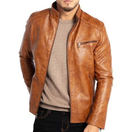 Men's Leather Jacket Motorcycle Lightweight Faux Leather Outwear