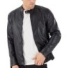 Men's Stand Collar Leather Jacket Motorcycle Lightweight Faux Leather