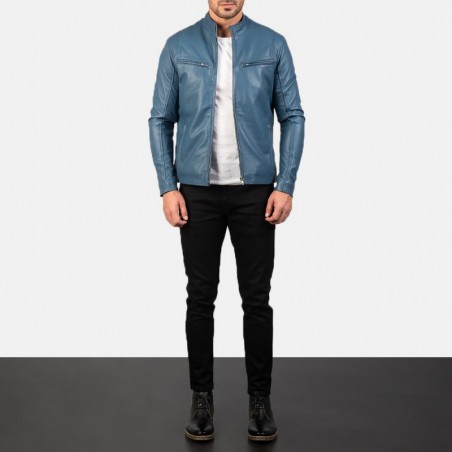 Ionic Blue Leather Biker Jacket