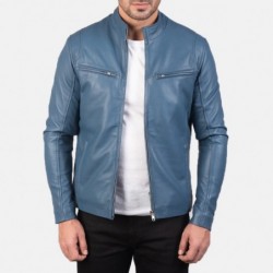 Ionic Blue Leather Biker Jacket